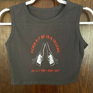 Large Grey Tank Top One Of A Kind OOAK Printed Skull Mobster Festival Vibes